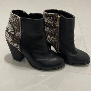 Black and snake skin booties